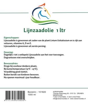 Agrapharm Lijnzaadolie.  Topkwaliteit, voor alle vitale functies, spijsvertering en vacht.