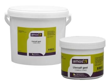 Amos Uierzalf Geel. -- Voor mens en dier, voor schrale huid & spenen en kloven. Vochtbestendig.