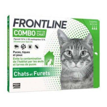 Frontline Combo Katten en Fretten -- Spot On vloeistof tegen vlooien, teken en bijtende luizen bij katten.