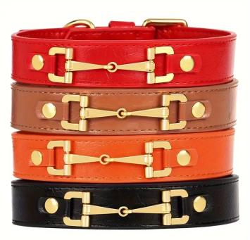 Dog Collar Bit. --- beautiful collar in PU leather with horse bit, 4 colors and 2 sizes.
