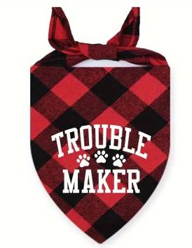 Troublemaker Bandana for Dogs. --- Super cute, in 5 colors and 3 sizes.